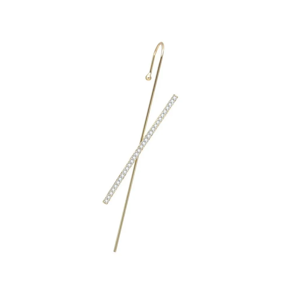 Gold Plated Criss Cross Cubic Zirconia Micro Pave Ear Cuff Bar Earring
