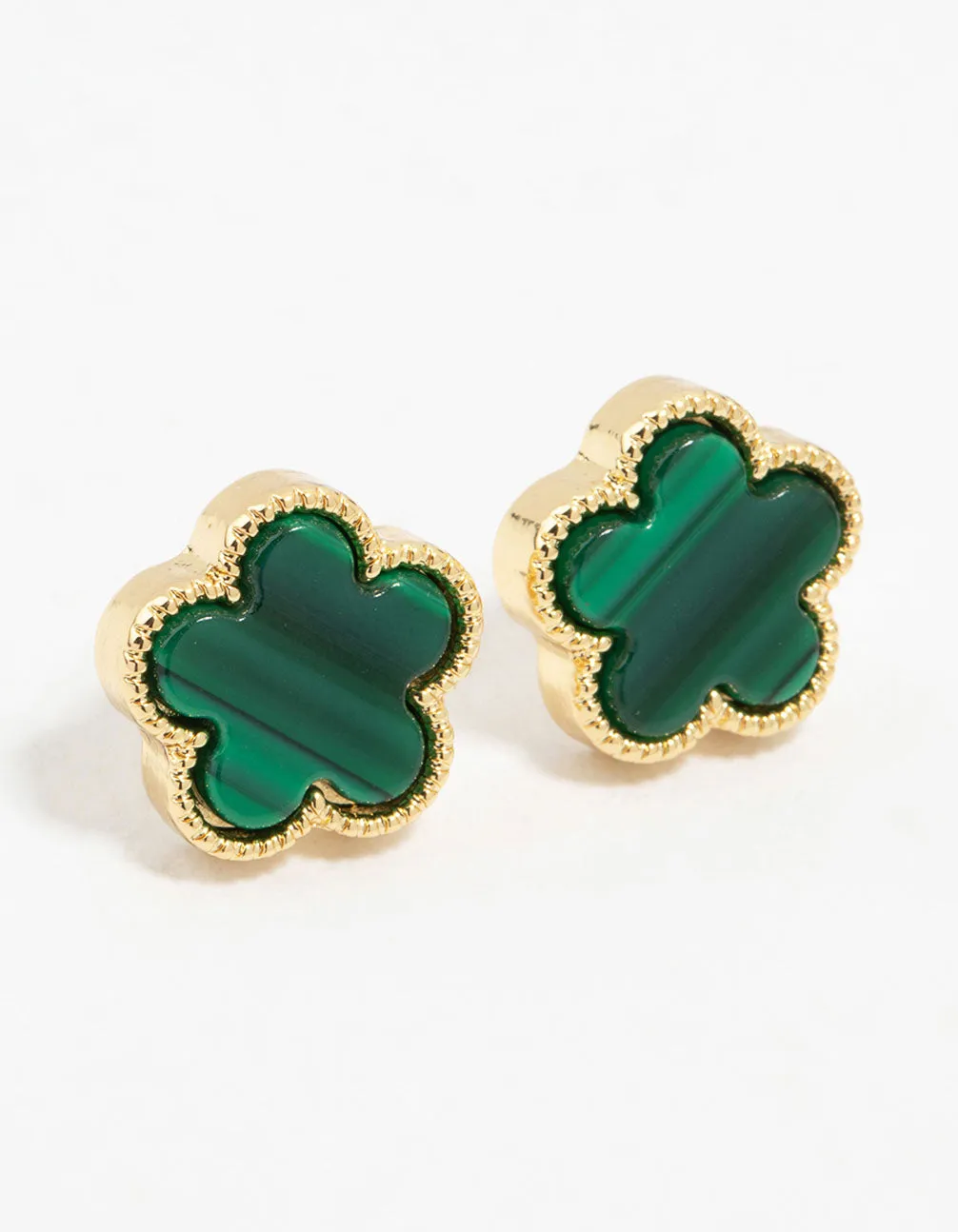 Gold Plated Emerald Flower Stud Earrings