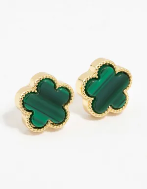 Gold Plated Emerald Flower Stud Earrings