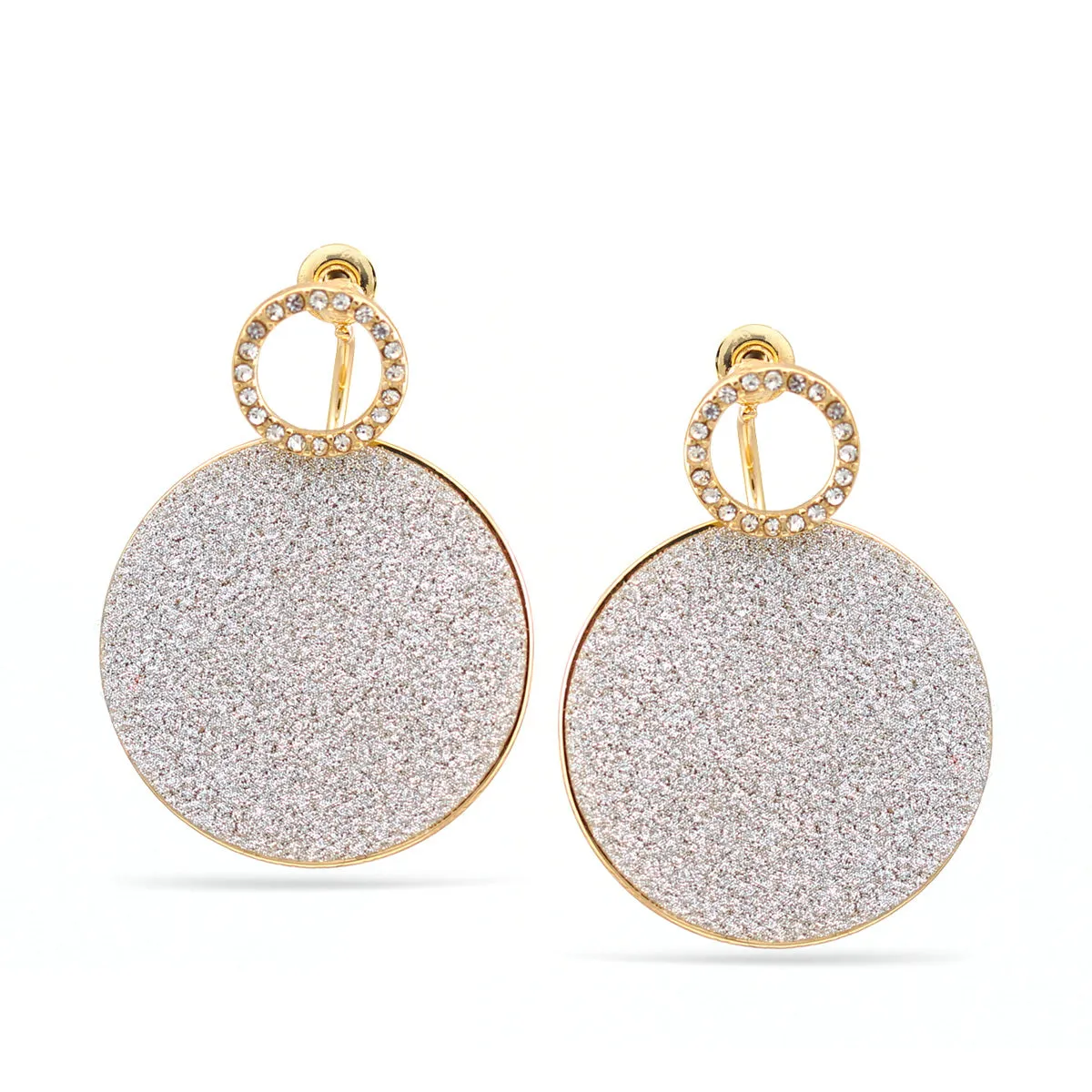GOLD SILVER SANDED ROUND CRYSTAL POST EARRINGS #SQ291-0106