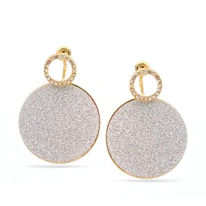 GOLD SILVER SANDED ROUND CRYSTAL POST EARRINGS #SQ291-0106