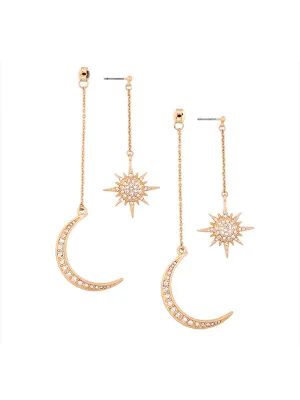 Gold Star&Moon Long Earrings