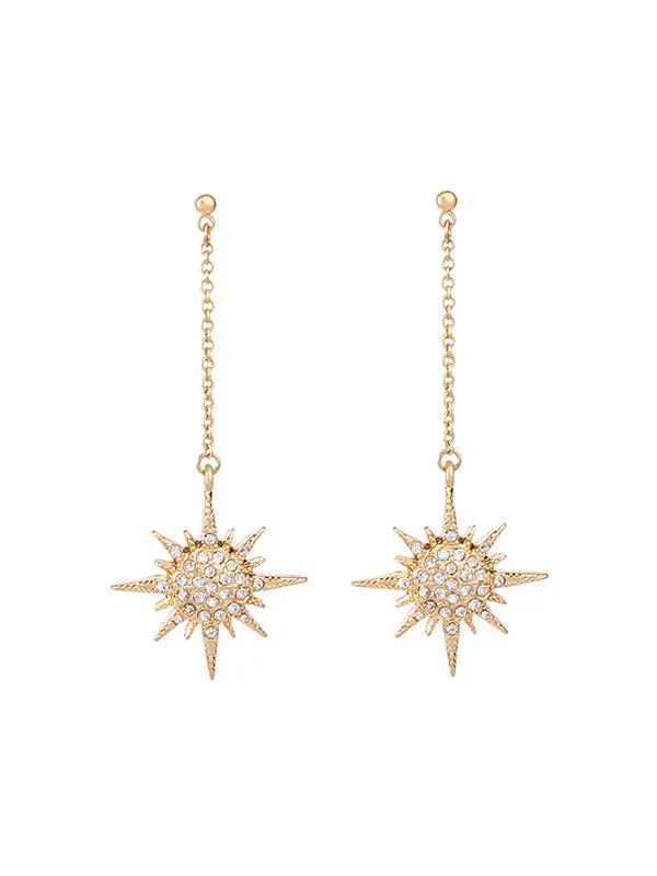 Gold Star&Moon Long Earrings