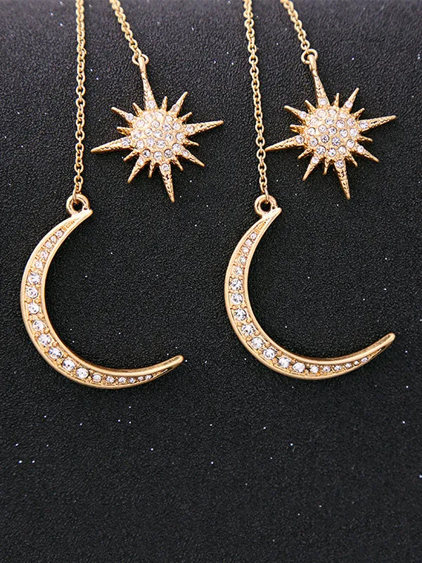 Gold Star&Moon Long Earrings