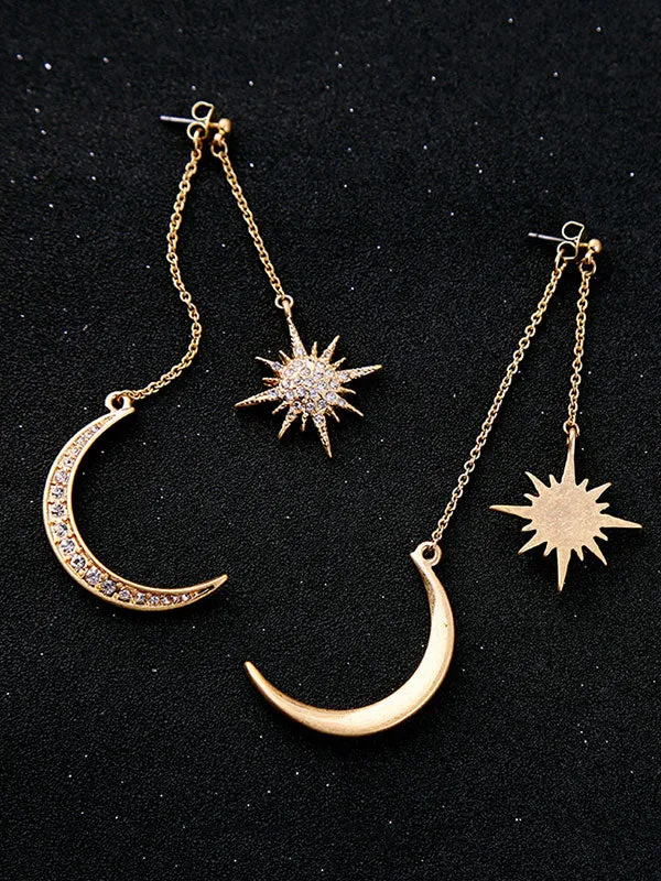 Gold Star&Moon Long Earrings