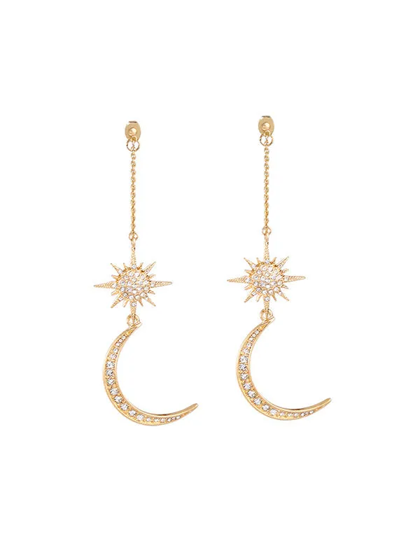 Gold Star&Moon Long Earrings