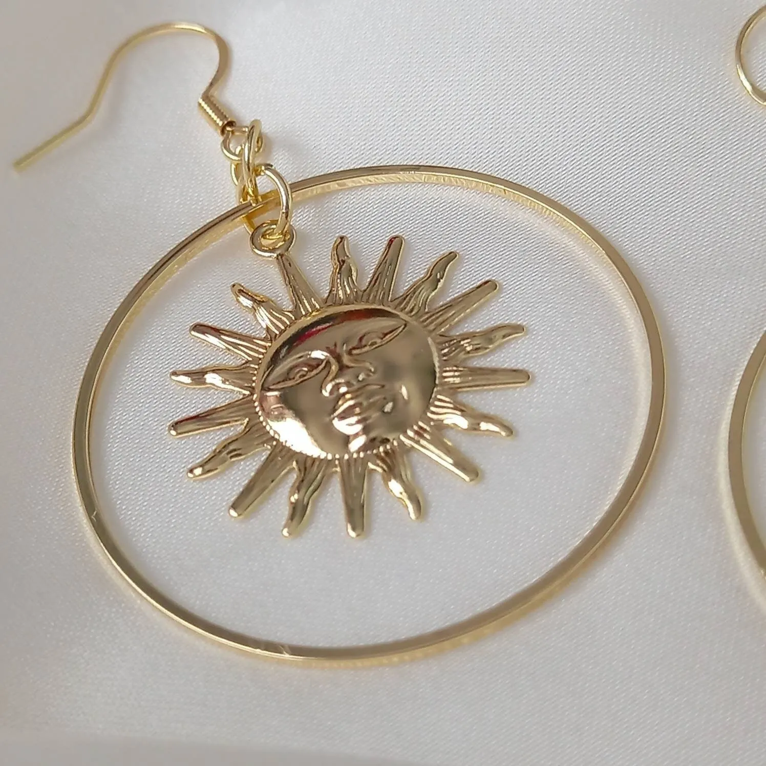 Gold Sun Hoop Earrings - Lightweight Hoop Earrings, Gold Sun Earrings, Cute Earrings, Gold Earrings In The UK, Gold Jewellery In The UK