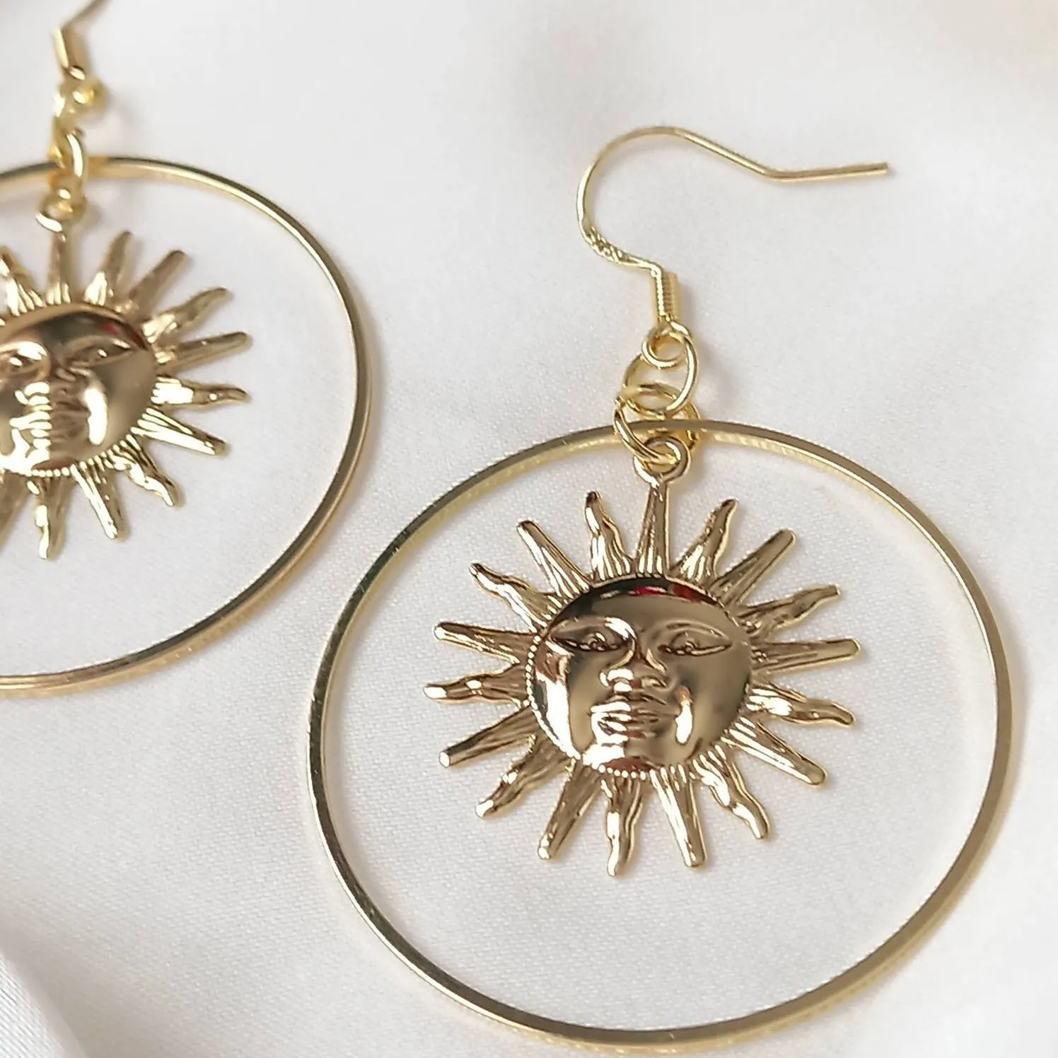 Gold Sun Hoop Earrings - Lightweight Hoop Earrings, Gold Sun Earrings, Cute Earrings, Gold Earrings In The UK, Gold Jewellery In The UK