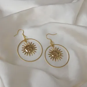 Gold Sun Hoop Earrings - Lightweight Hoop Earrings, Gold Sun Earrings, Cute Earrings, Gold Earrings In The UK, Gold Jewellery In The UK