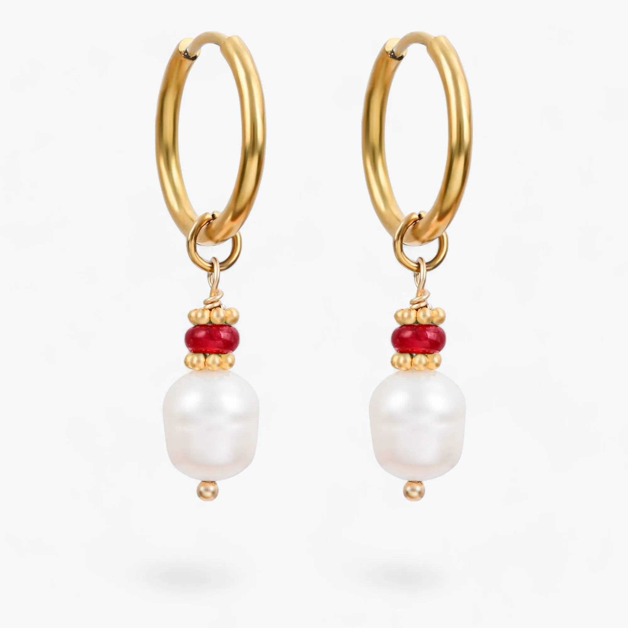 Golden Grace Pearl & Jade Agate Hoop Earrings