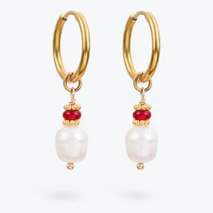 Golden Grace Pearl & Jade Agate Hoop Earrings