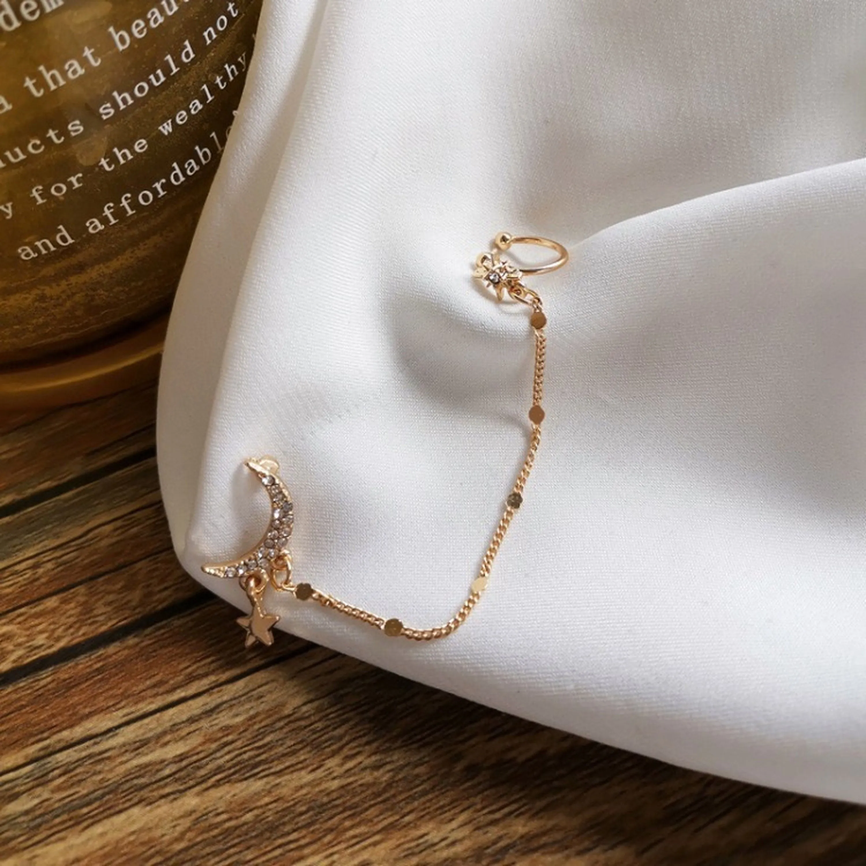 Golden Star Celestial Dangle Cuff Earrings