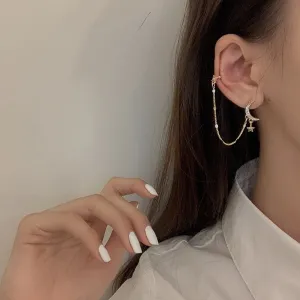 Golden Star Celestial Dangle Cuff Earrings