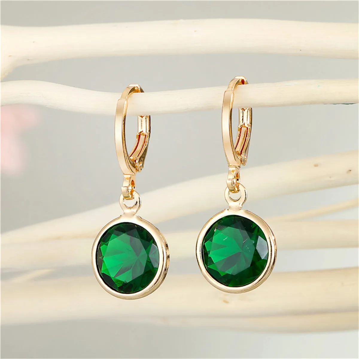 Green Crystal & 18K Gold-Plated Round Drop Earrings