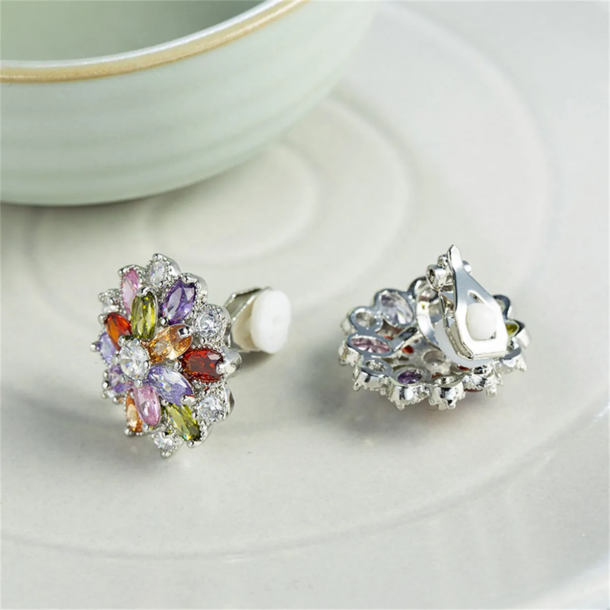 Green Crystal & Cubic Zirconia Floral Stud Earring