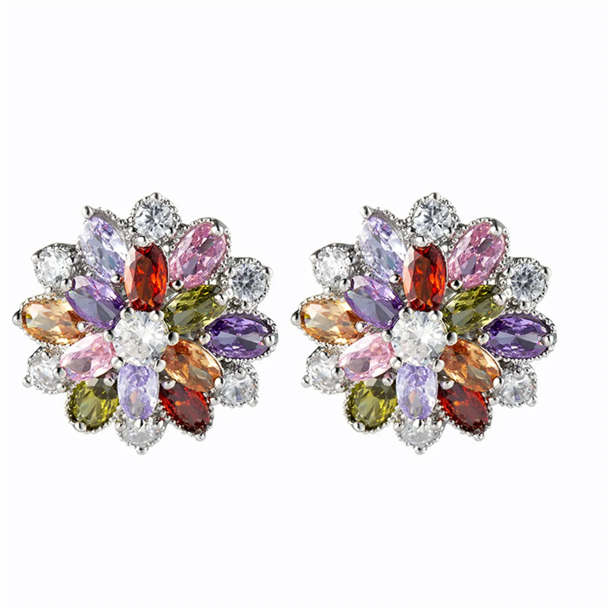 Green Crystal & Cubic Zirconia Floral Stud Earring