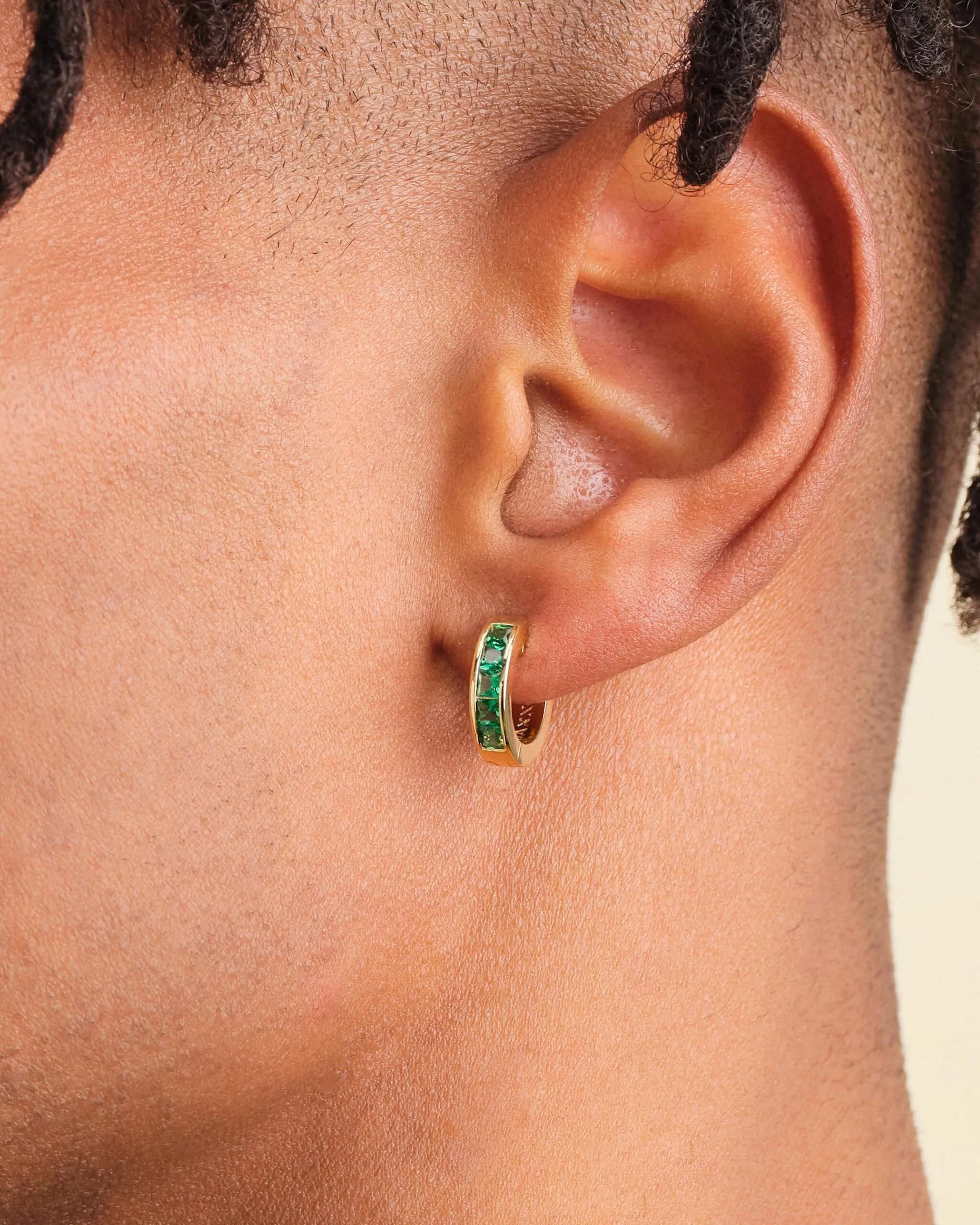 Green Emerald Cut Inset Hoop Earrings