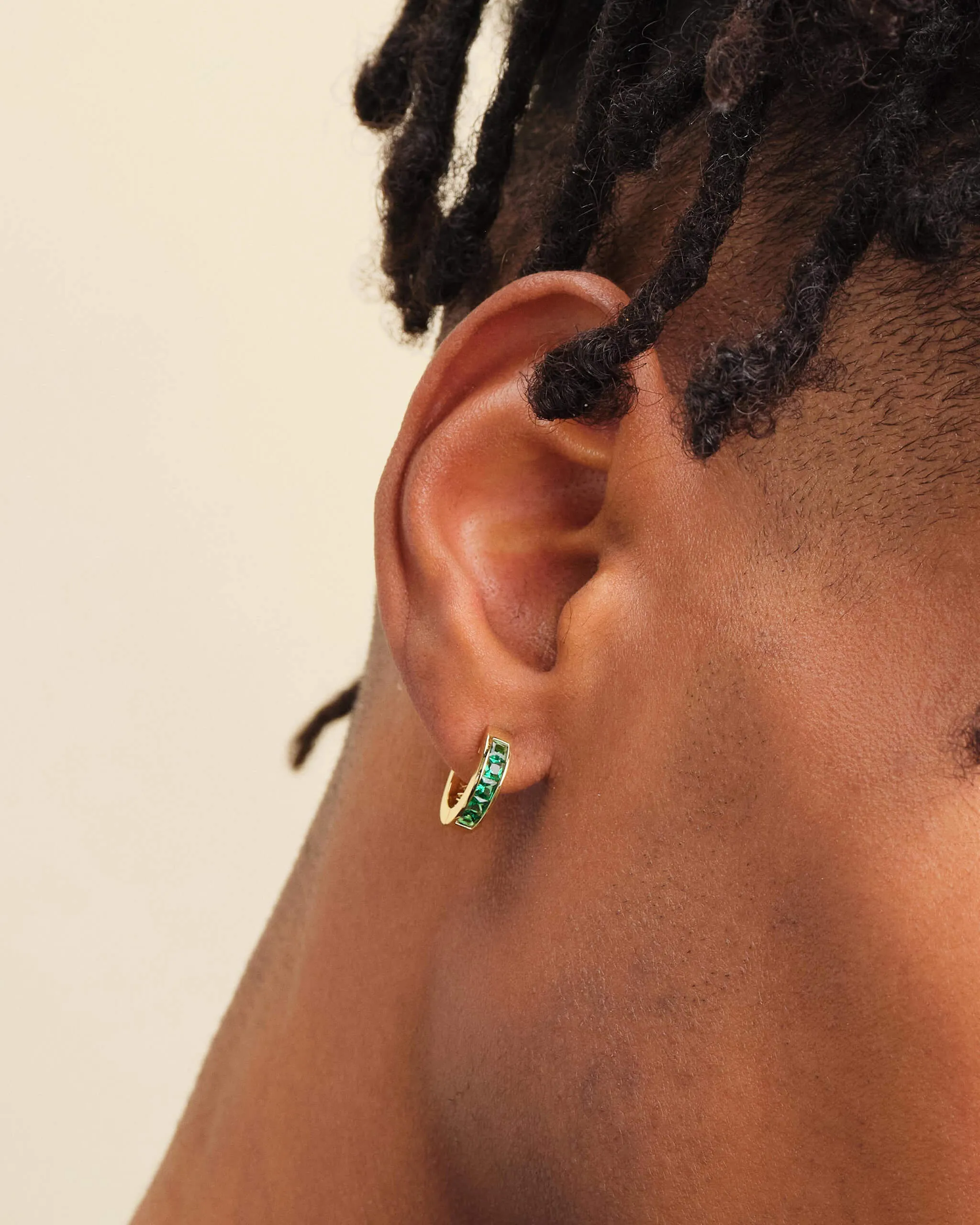 Green Emerald Cut Inset Hoop Earrings