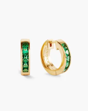 Green Emerald Cut Inset Hoop Earrings