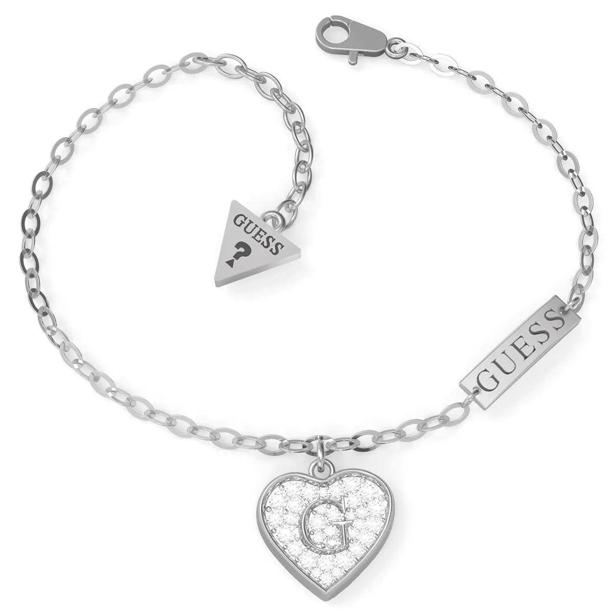 Guess Shine Crystal Heart Silver Bracelet