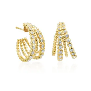 GUMUCHIAN NUTMEG 18K GOLD FOUR ROW DIAMOND HOOP EARRINGS