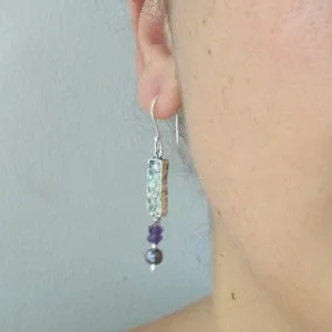 Hadar Designers Israel Sterling Silver Pearl Amethyst Roman Glass Earrings (as)