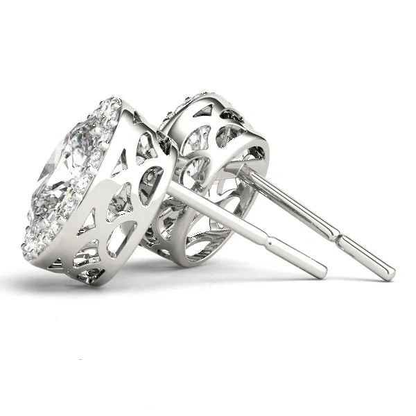 Halo Oval Platinum Moissanite Basket Stud Earrings
