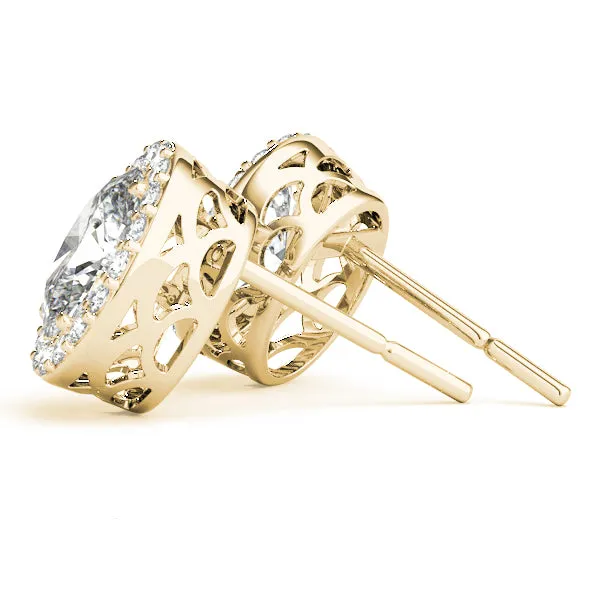 Halo Oval Platinum Moissanite Basket Stud Earrings