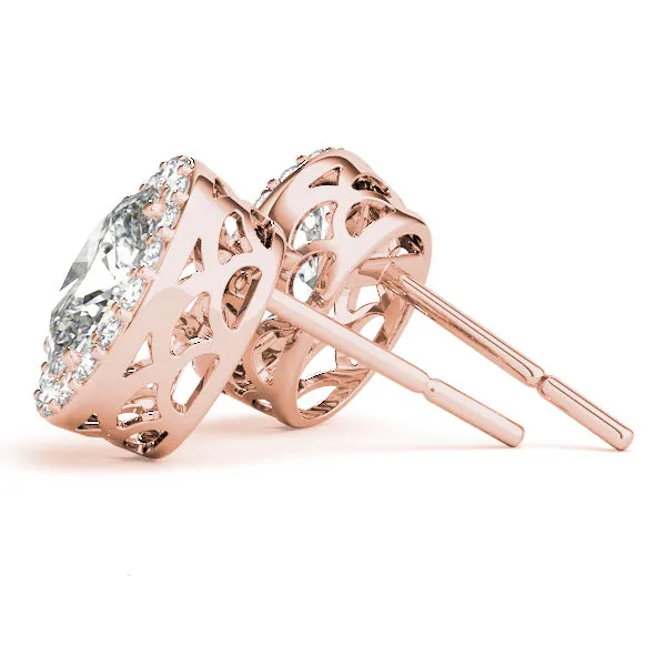 Halo Oval Platinum Moissanite Basket Stud Earrings