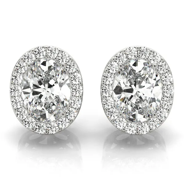 Halo Oval Platinum Moissanite Basket Stud Earrings