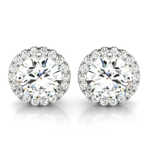 Halo Round Platinum Moissanite Martini Stud Earrings