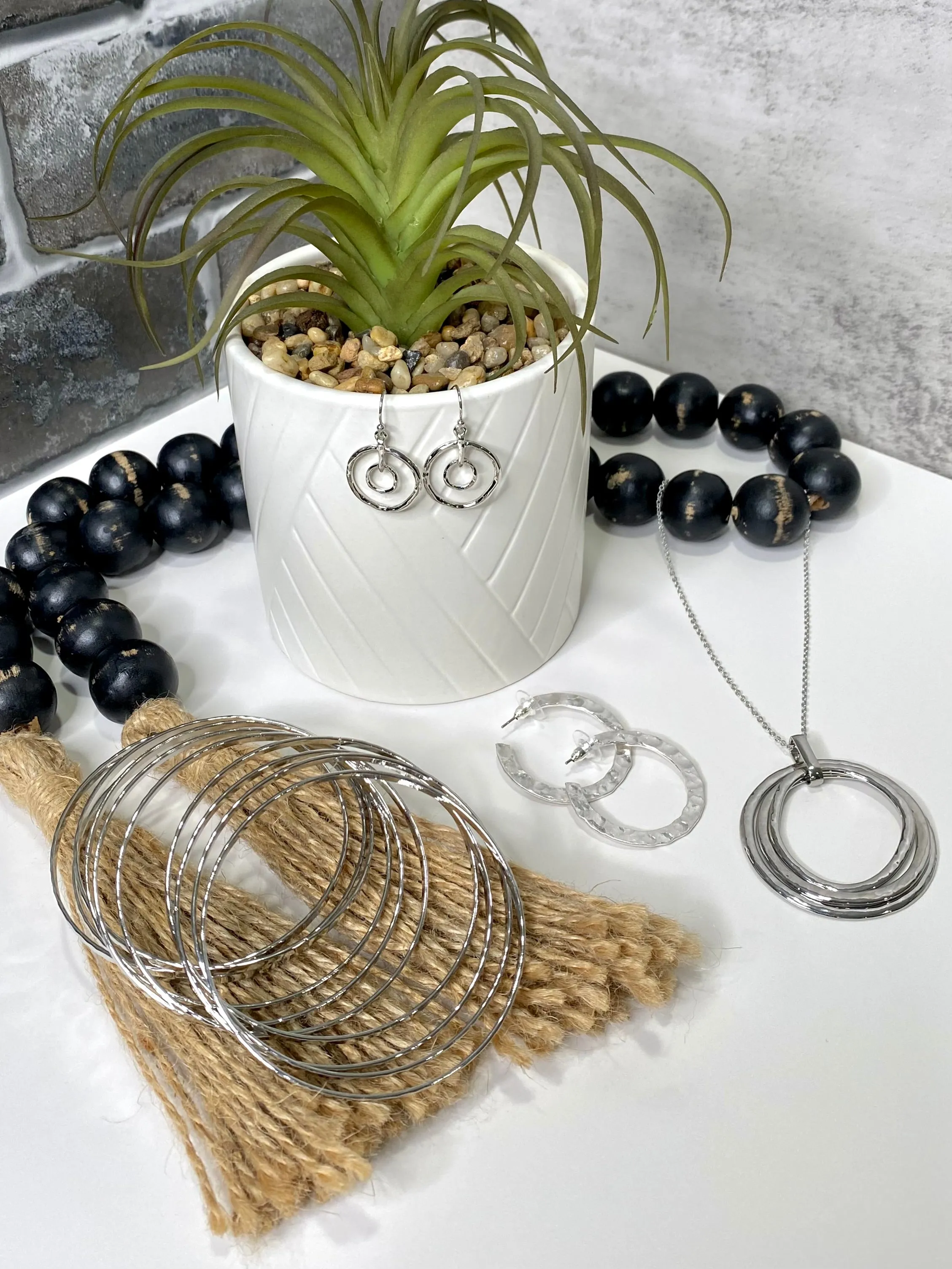 Hammered Flat Round Metal Hoop Earrings in Silver