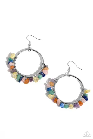 Handcrafted Habitat - Multi - Colored Stone Silver Hoop Paparazzi Fishhook Earrings