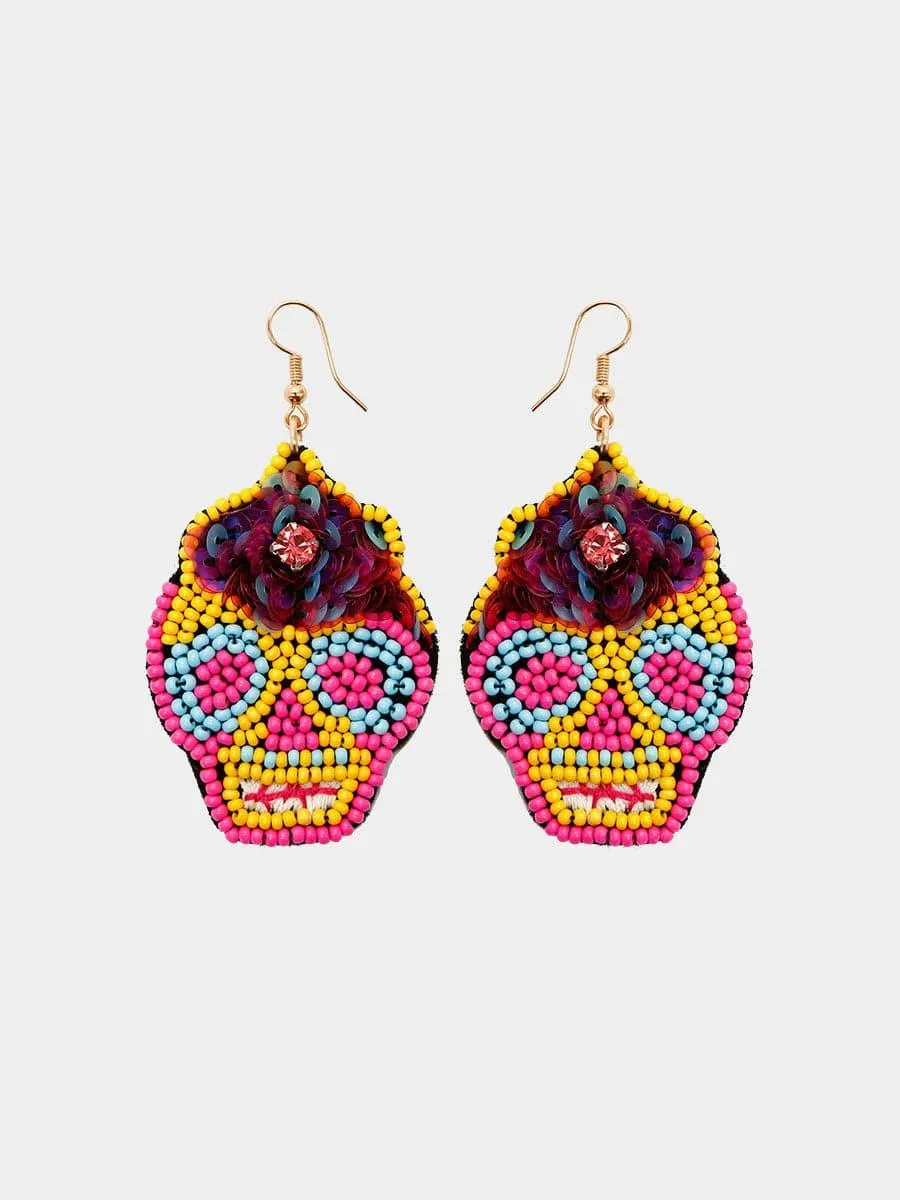 Handmade Beaded Skull Halloween Earrings MSE00154