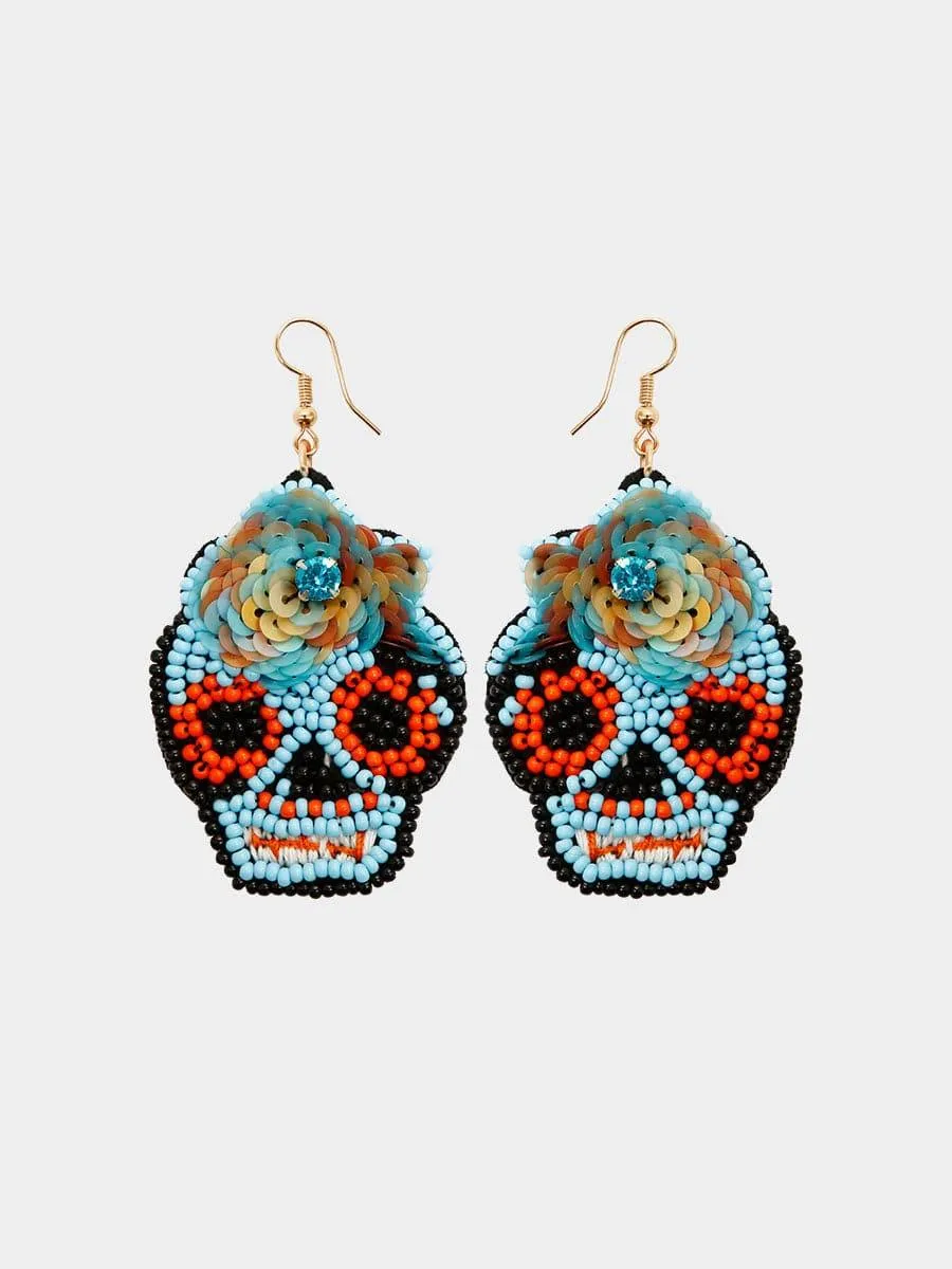 Handmade Beaded Skull Halloween Earrings MSE00154