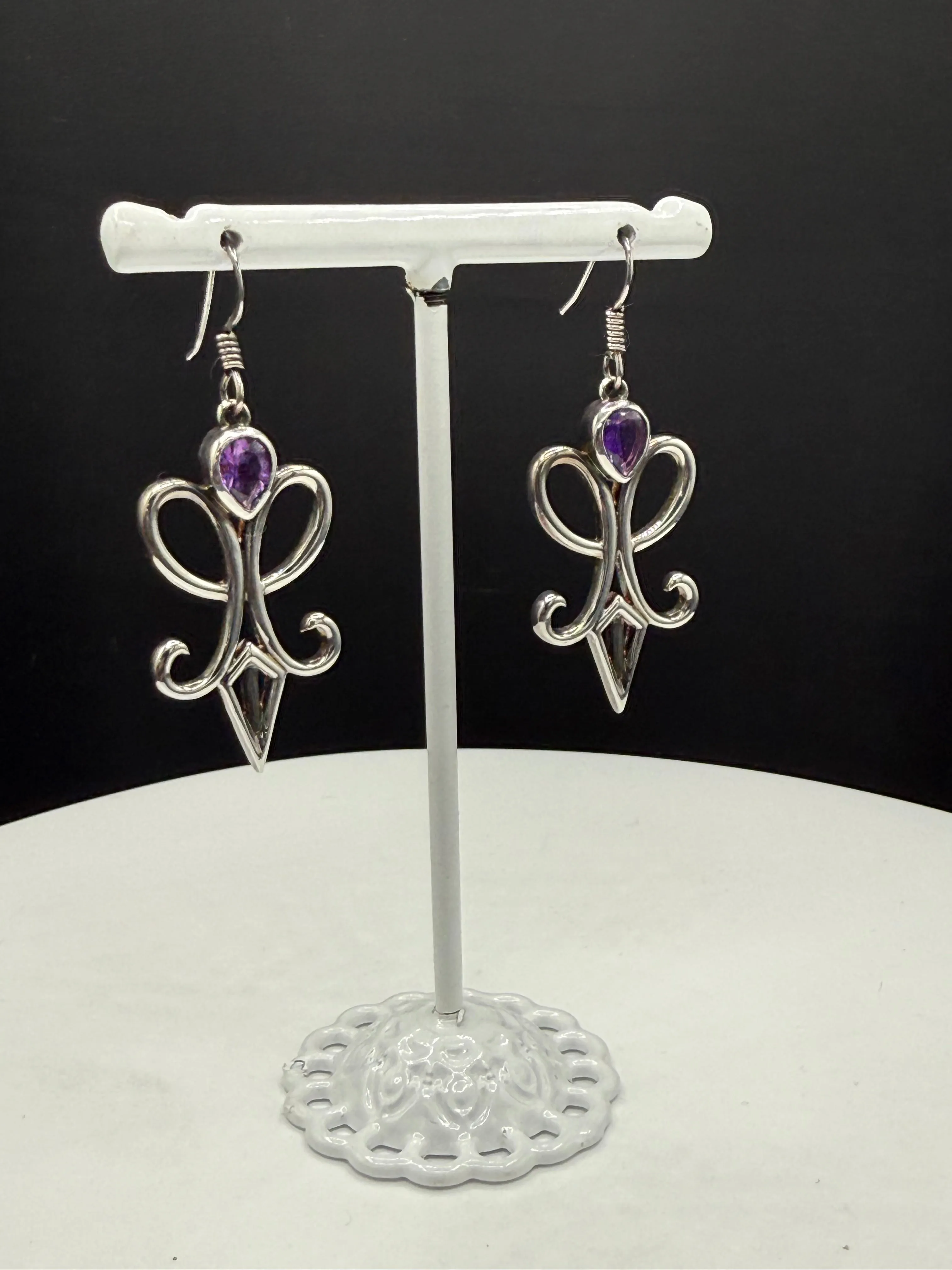 Handmade Natural Amethyst Sterling Silver Dangle Earrings – Designer Earrings