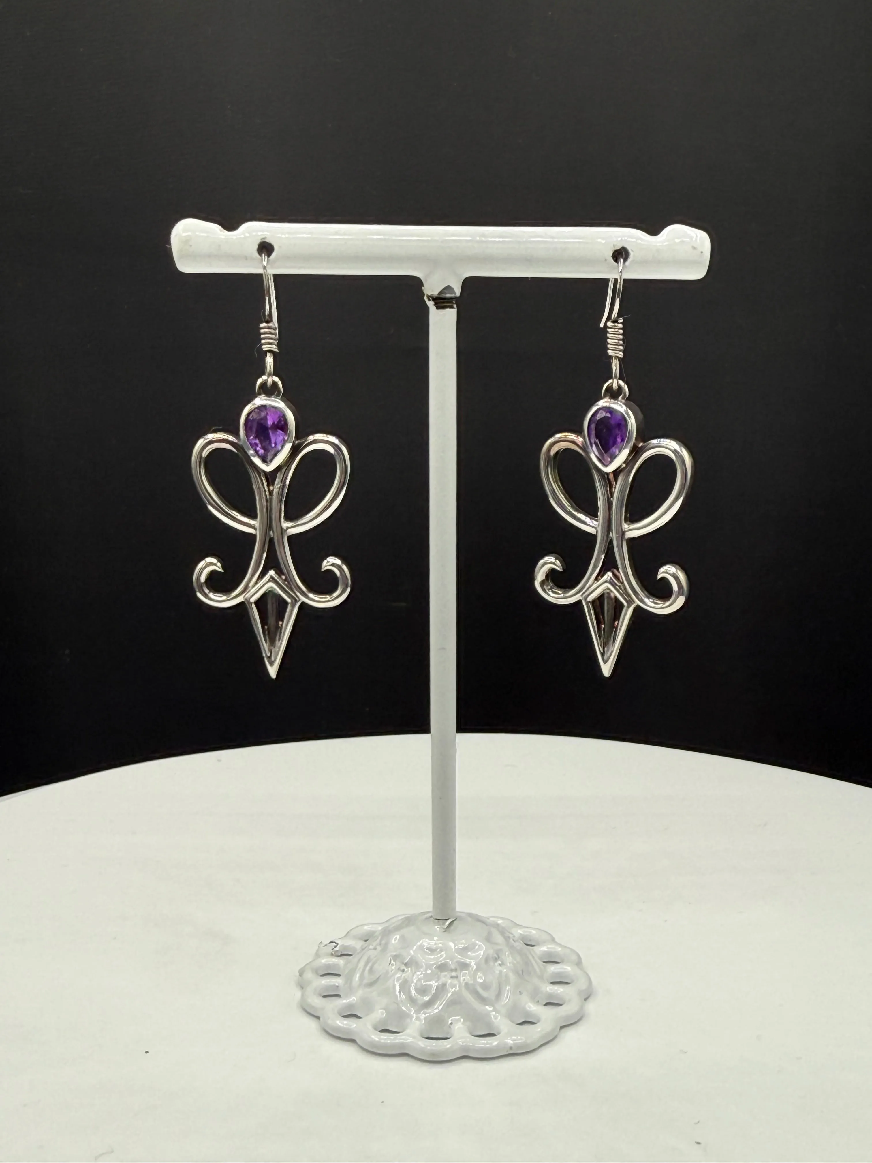Handmade Natural Amethyst Sterling Silver Dangle Earrings – Designer Earrings