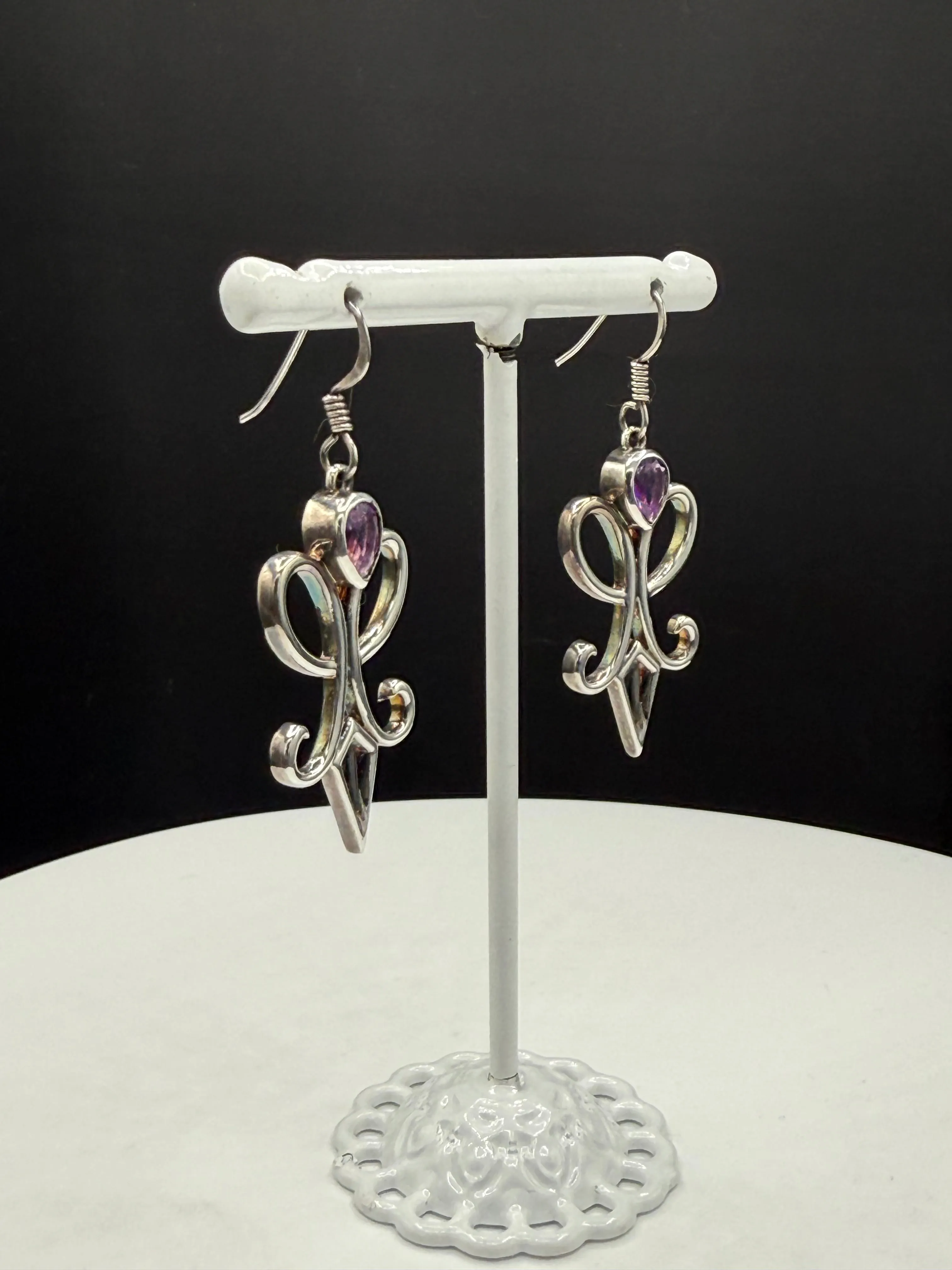 Handmade Natural Amethyst Sterling Silver Dangle Earrings – Designer Earrings