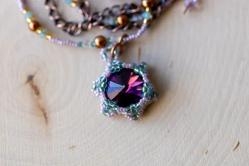 Handwoven Lotus Flower Necklace | Amethyst Crystal & Copper