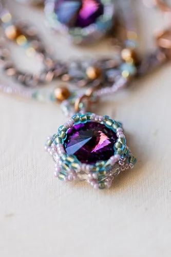 Handwoven Lotus Flower Necklace | Amethyst Crystal & Copper