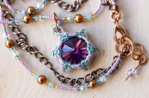 Handwoven Lotus Flower Necklace | Amethyst Crystal & Copper