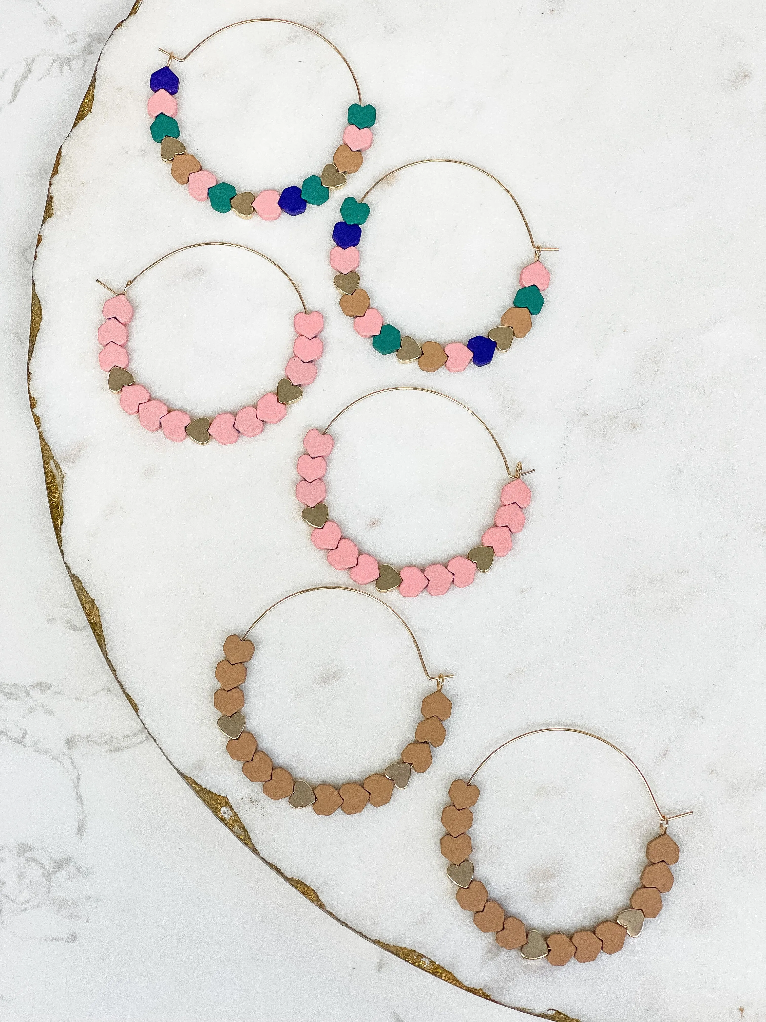 Heart-Bead Chevron Hoop Earrings - Multi