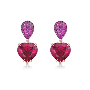 Heart Shape Rubellite and Pink Sapphire Earrings
