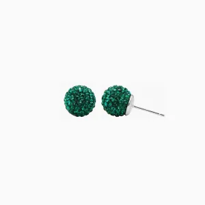Hillberg & Berk Sterling Silver (10mm) May Birthstone Emerald Crystal Sparkle Ball Stud Earrings