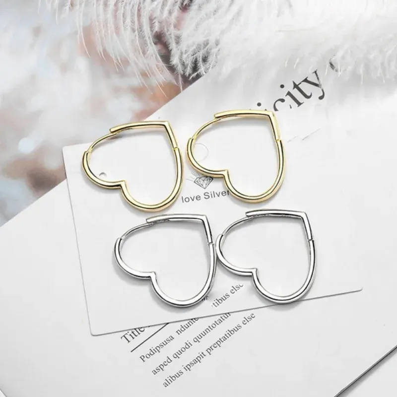 Hollow Big Heart Hoop Earrings for Women Simple Gold Silver Color LOVE Earring Piercing