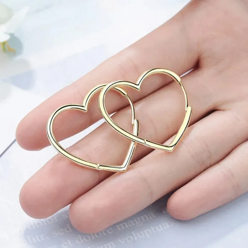 Hollow Big Heart Hoop Earrings for Women Simple Gold Silver Color LOVE Earring Piercing