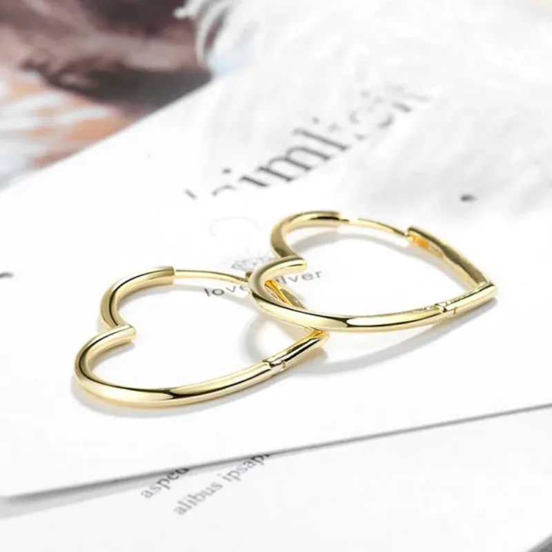 Hollow Big Heart Hoop Earrings for Women Simple Gold Silver Color LOVE Earring Piercing