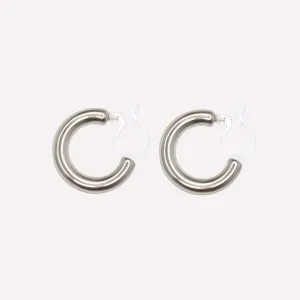 HOLLOW CHUNKY HUGGIE HOOP CLIP-ON EARRINGS IN SILVER