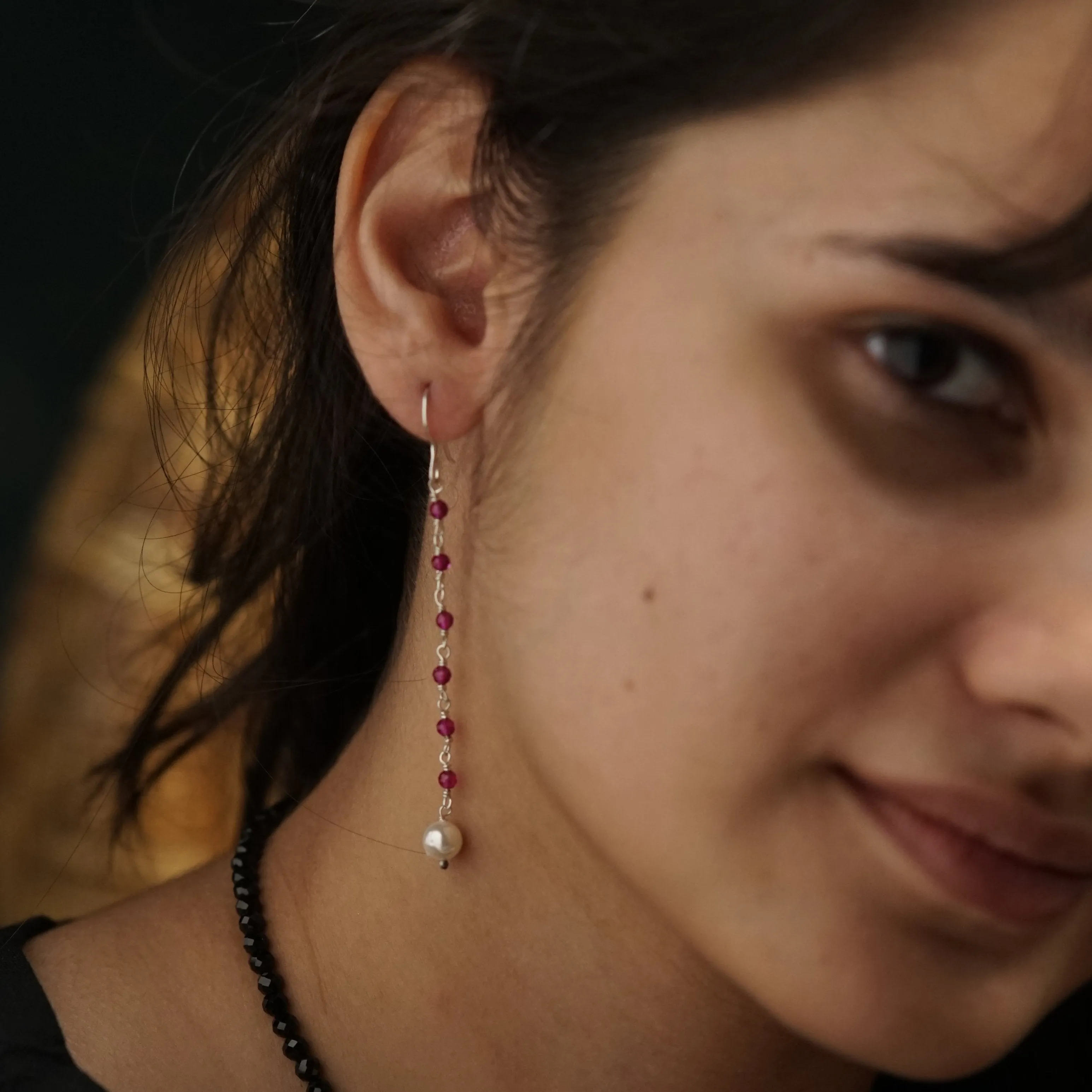 Hook style Dangler Ruby Earring