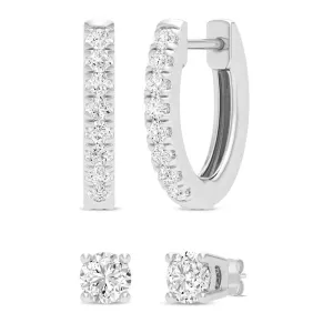 Hoop and Stud Earring Set with 0.40ct of Laboratory Grown Diamonds in Sterling Silver and Platinum